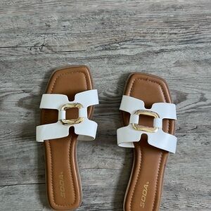 Women's White and Tan Sandals